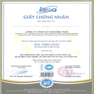 Công ty TNHH Cơ khí Dũng Phát vinh dự nhận giấy chứng nhận 9001:2015 & ISO 14001:2015